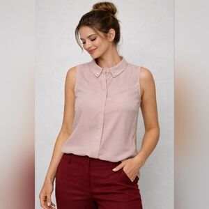 BNWT Karl LAGERFELD Pink Blush M Sleeveless Blouse Top Pearl Embellished Office